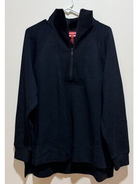 NWT~ Spanx AirEssentials Brushed Half Zip Tunic Women's Very Black Size X-Large
